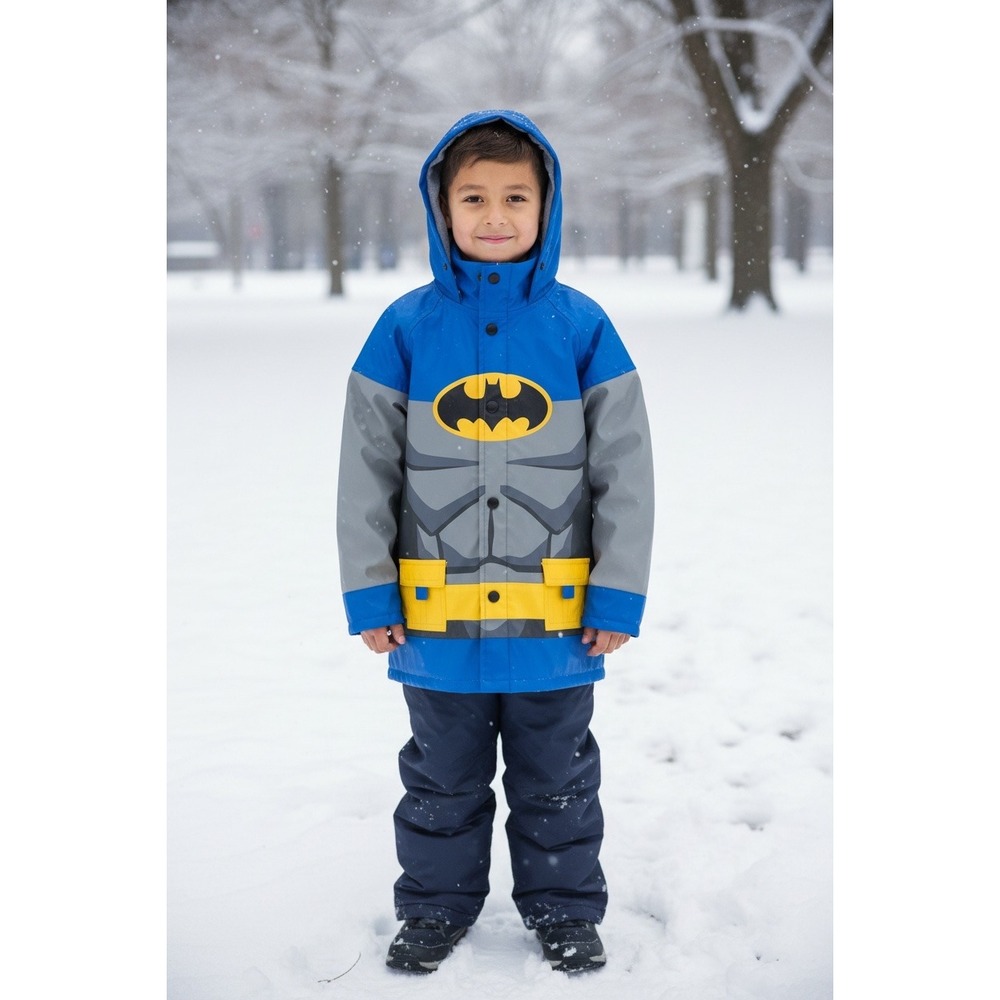 Western Chief Kids Batman Raincoat Blue Grey Hooded Fleece Lined Jacket‎ 3T